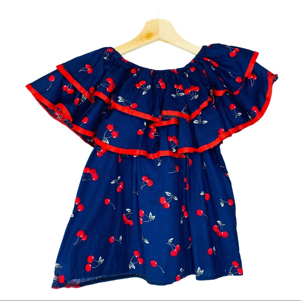 H&Y Blue Cherry Ruffle Blouse Size 2